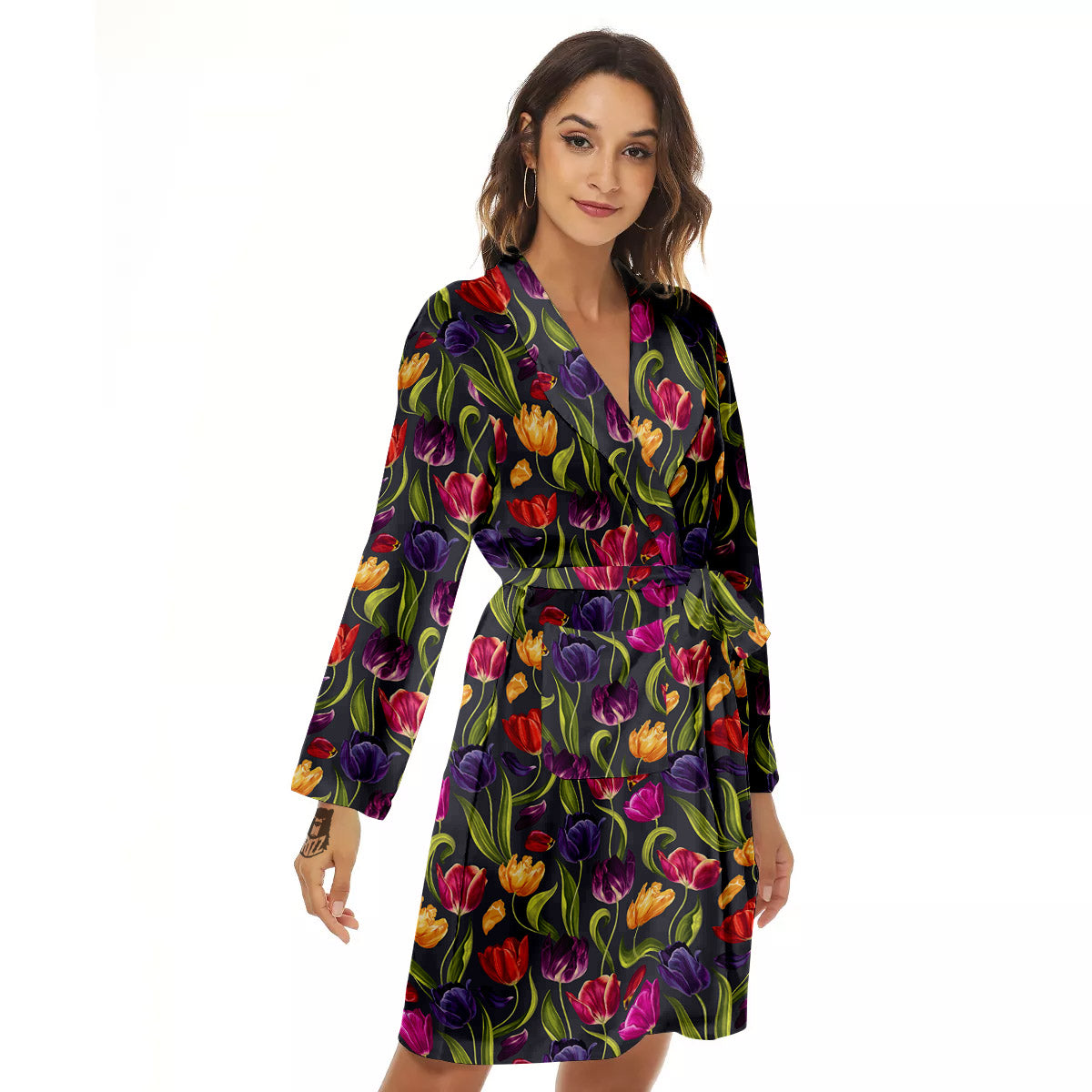 Tulip Colorful Watercolor Print Pattern Women's Robe-grizzshop