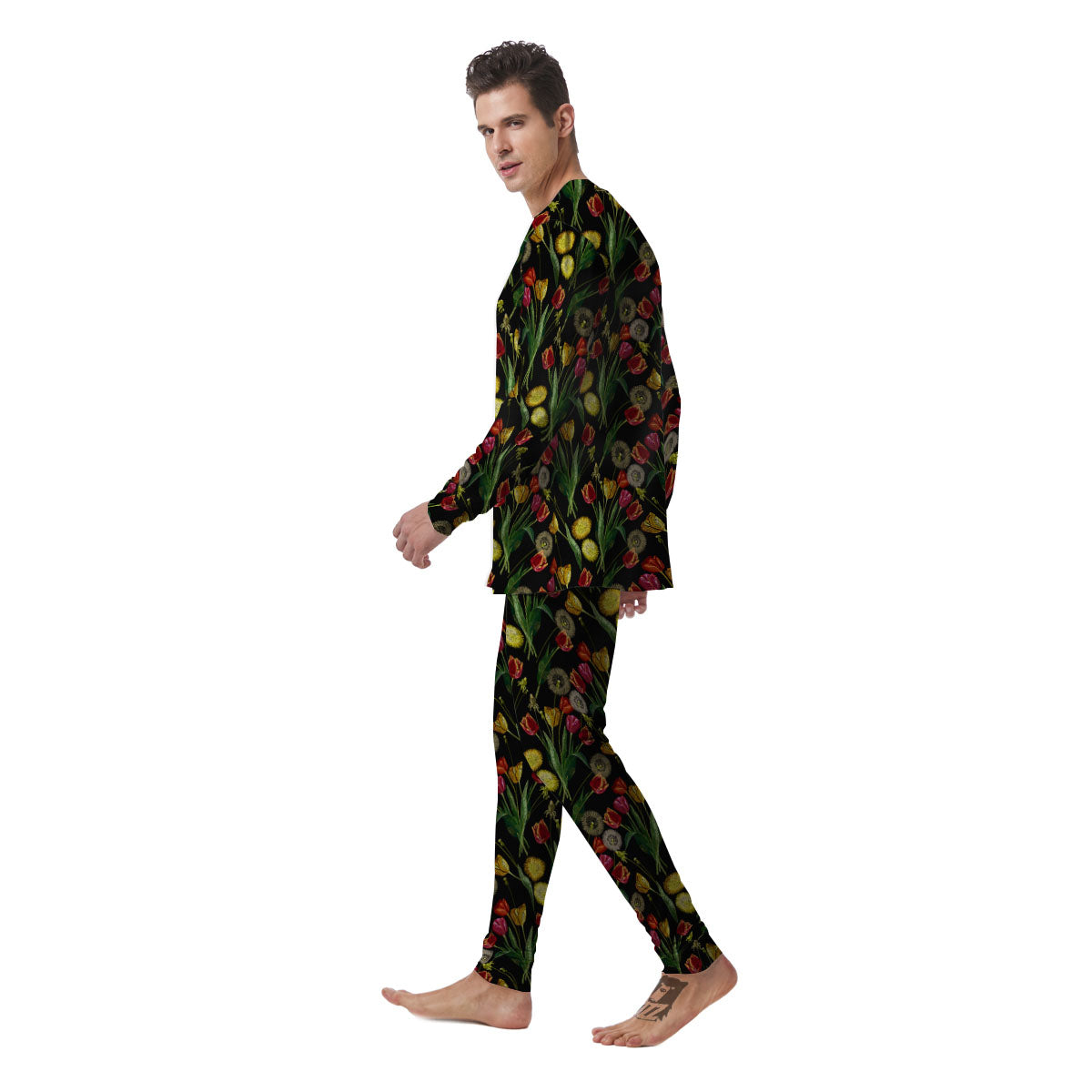 Tulip Embroidery Print Pattern Men's Pajamas-grizzshop