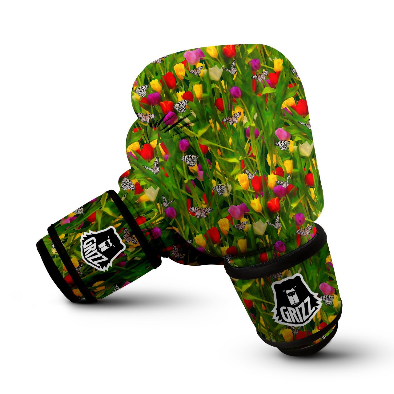 Tulip Field Print Pattern Boxing Gloves-grizzshop