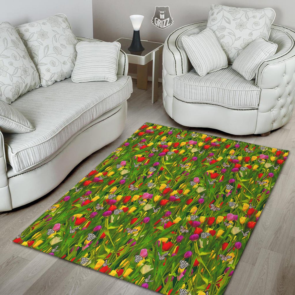 Tulip Field Print Pattern Floor Mat-grizzshop