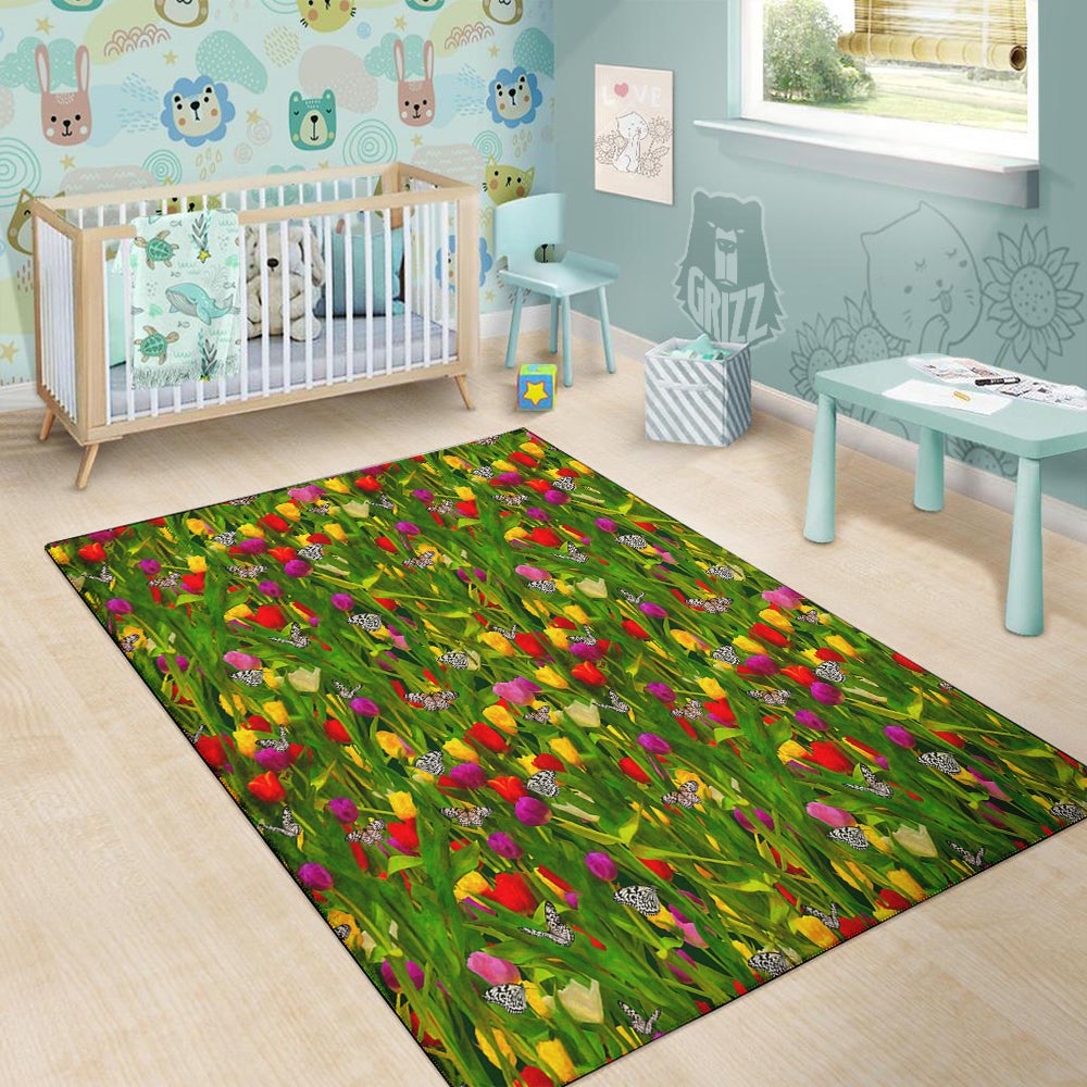 Tulip Field Print Pattern Floor Mat-grizzshop