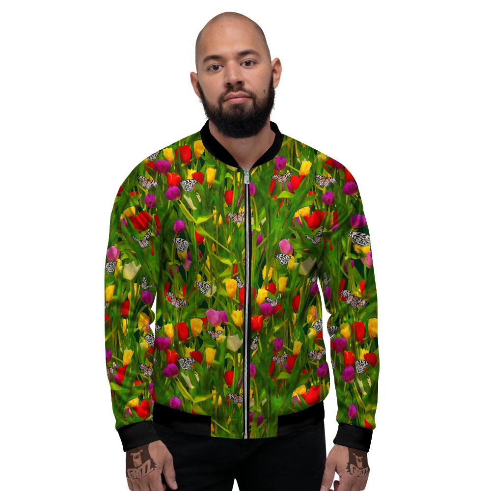 Tulip Field Print Pattern Men's Bomber Jacket-grizzshop