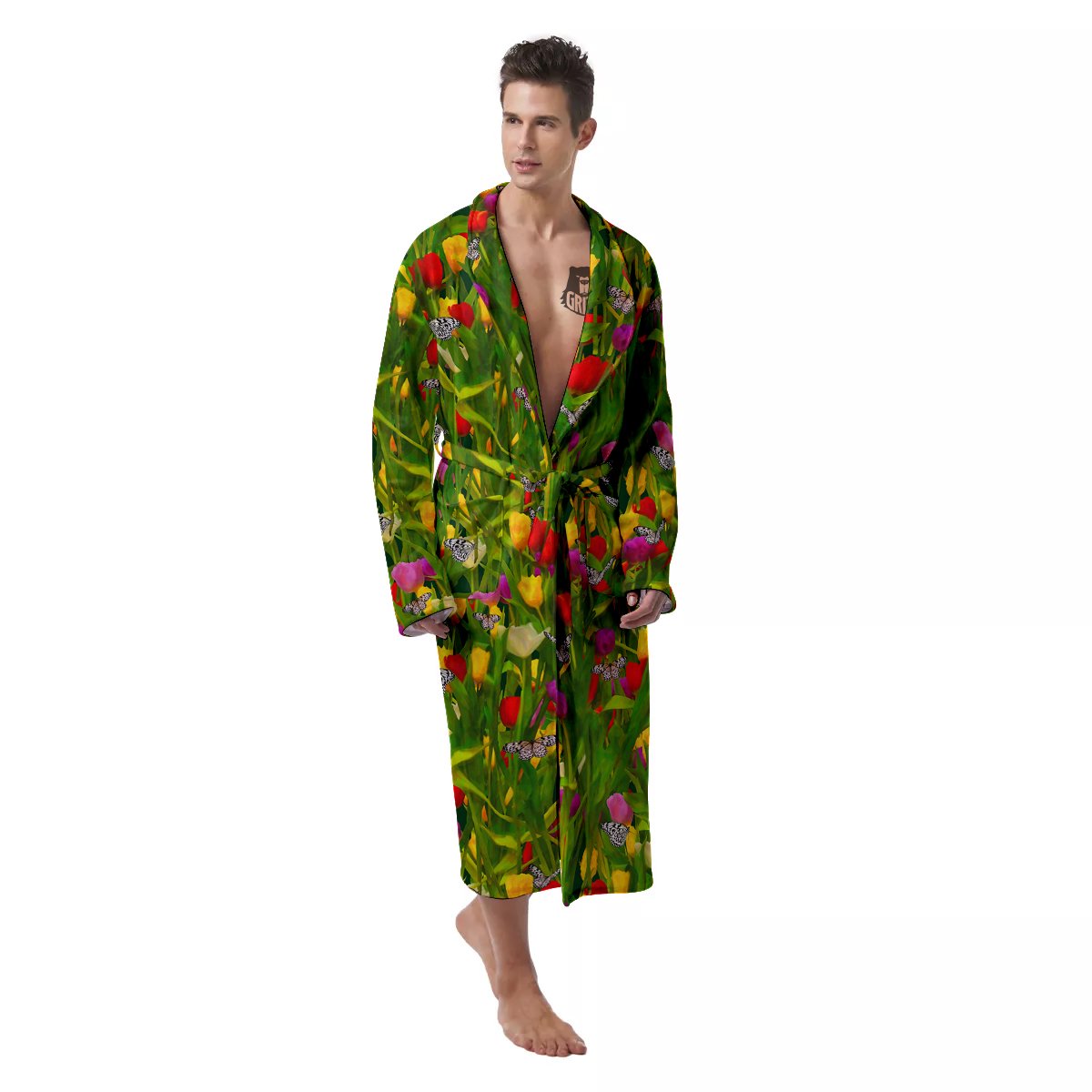 Tulip Field Print Pattern Men's Robe-grizzshop