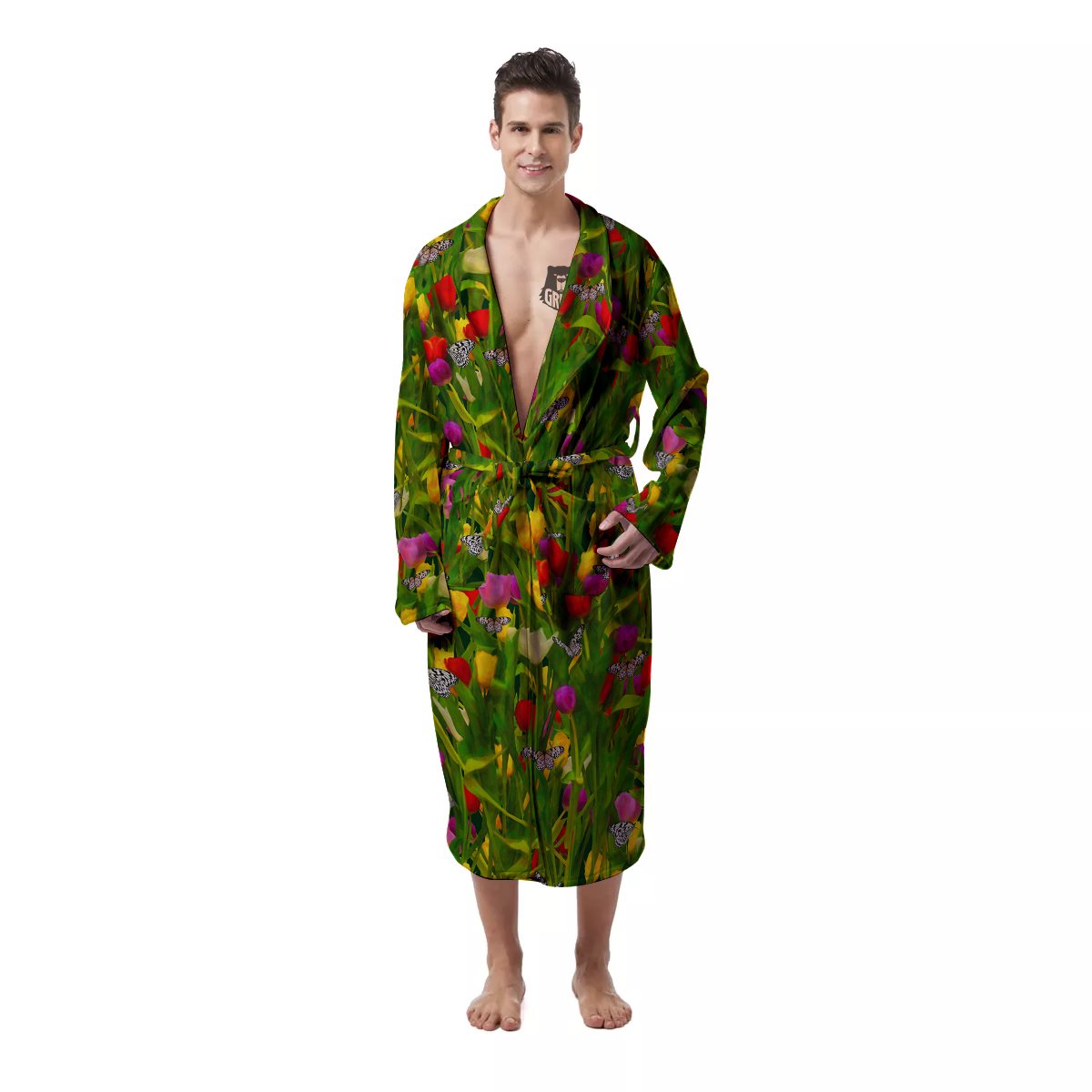 Tulip Field Print Pattern Men's Robe-grizzshop