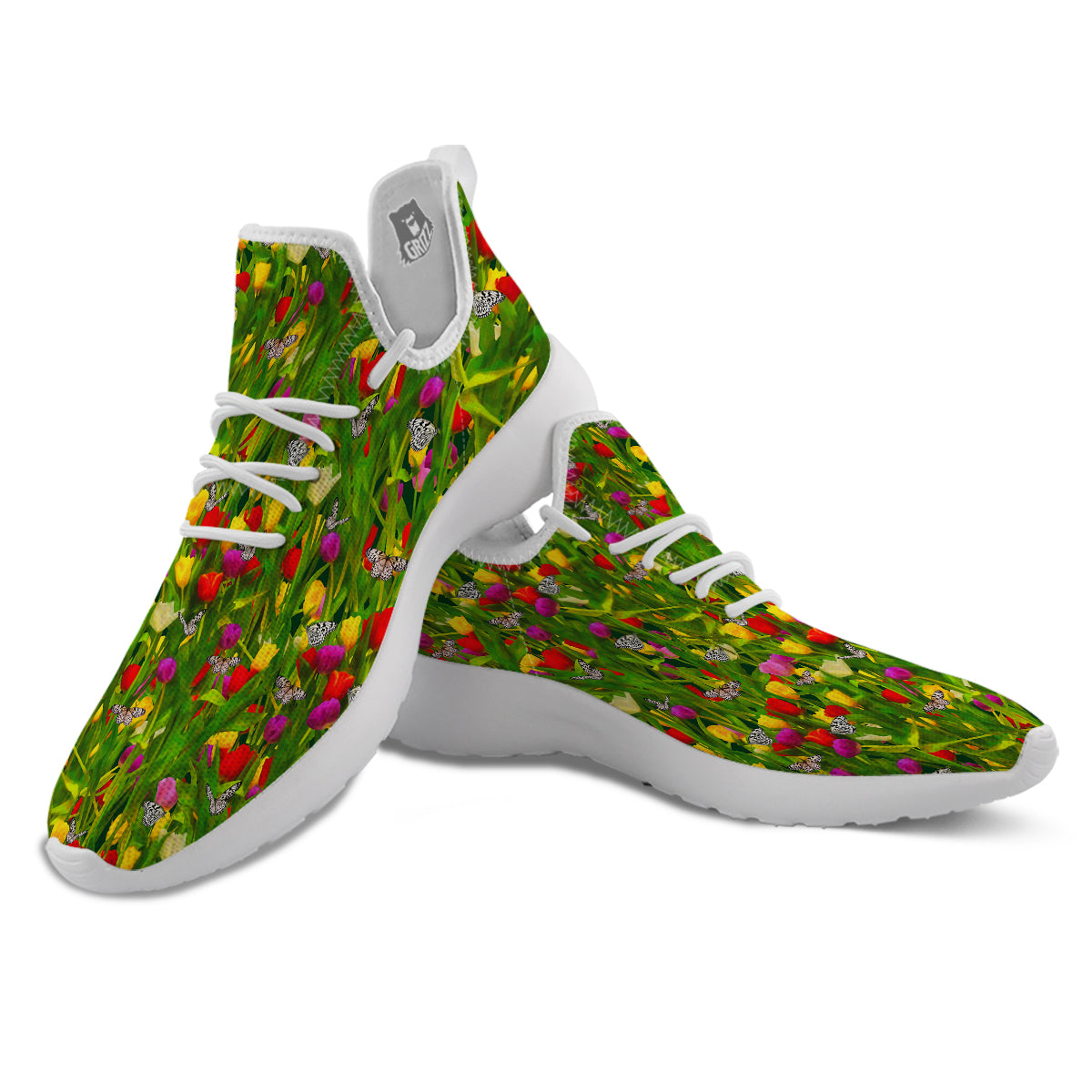 Tulip Field Print Pattern White Athletic Shoes-grizzshop