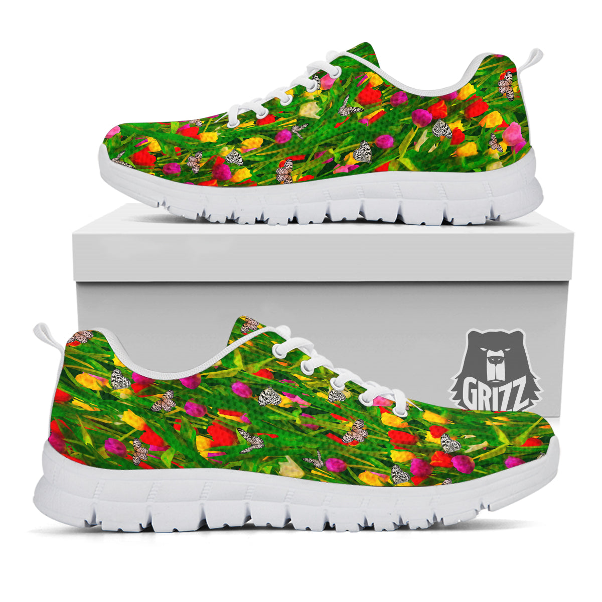 Tulip Field Print Pattern White Sneaker-grizzshop