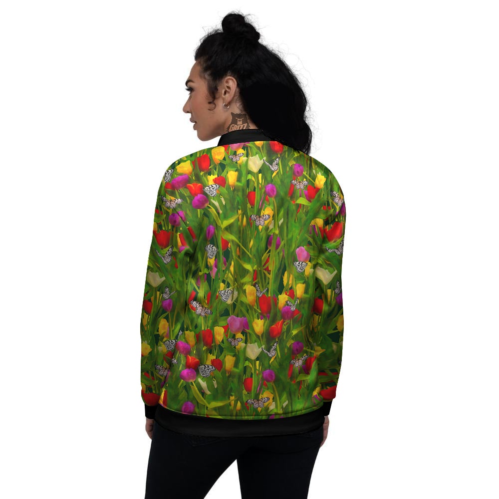 Tulip Field Print Pattern Women's Bomber Jacket-grizzshop