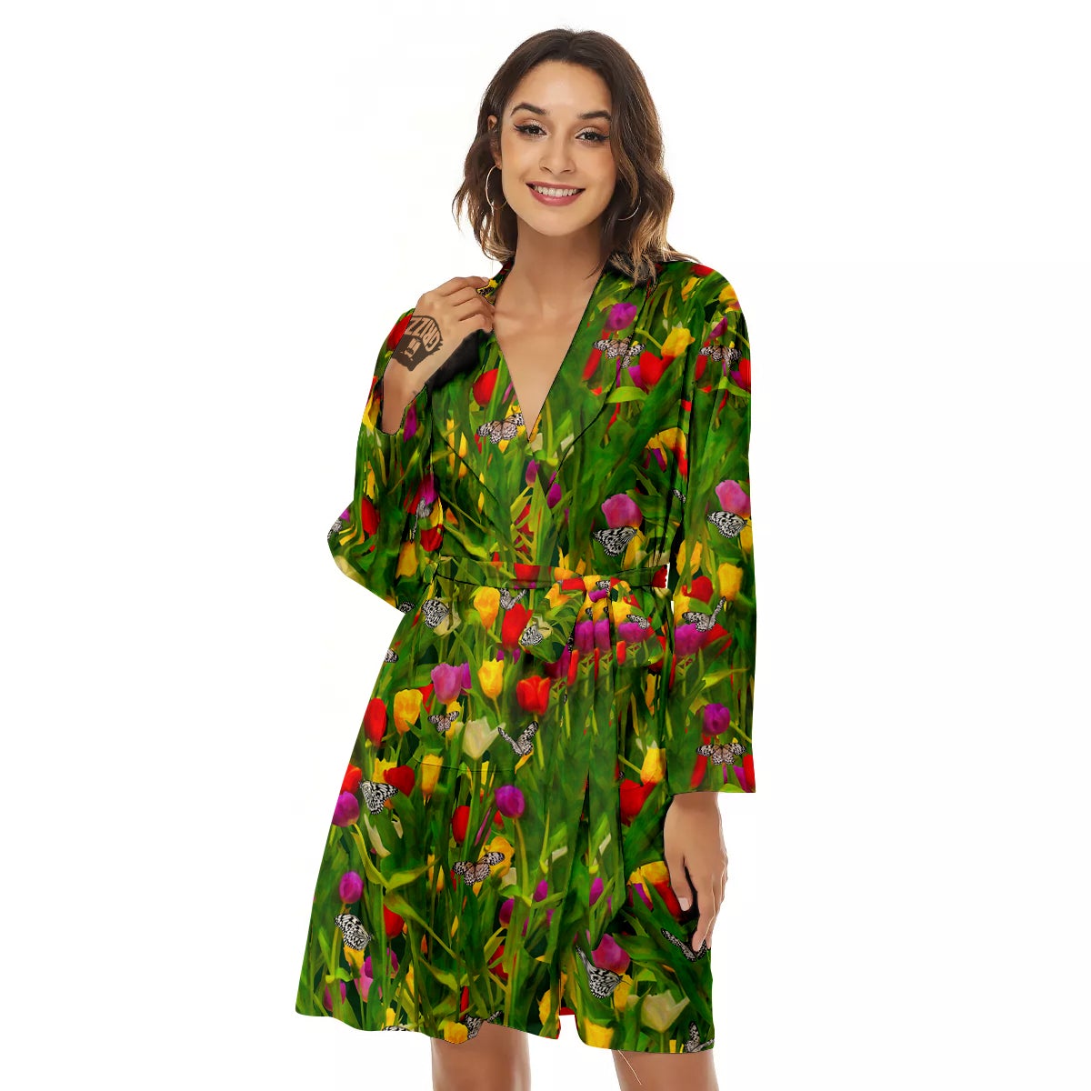Tulip Field Print Pattern Women's Robe-grizzshop