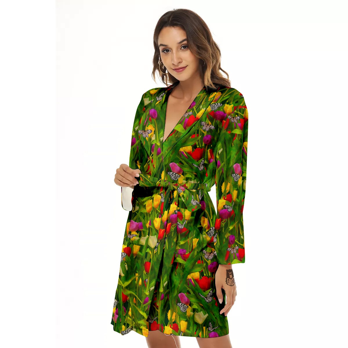 Tulip Field Print Pattern Women's Robe-grizzshop