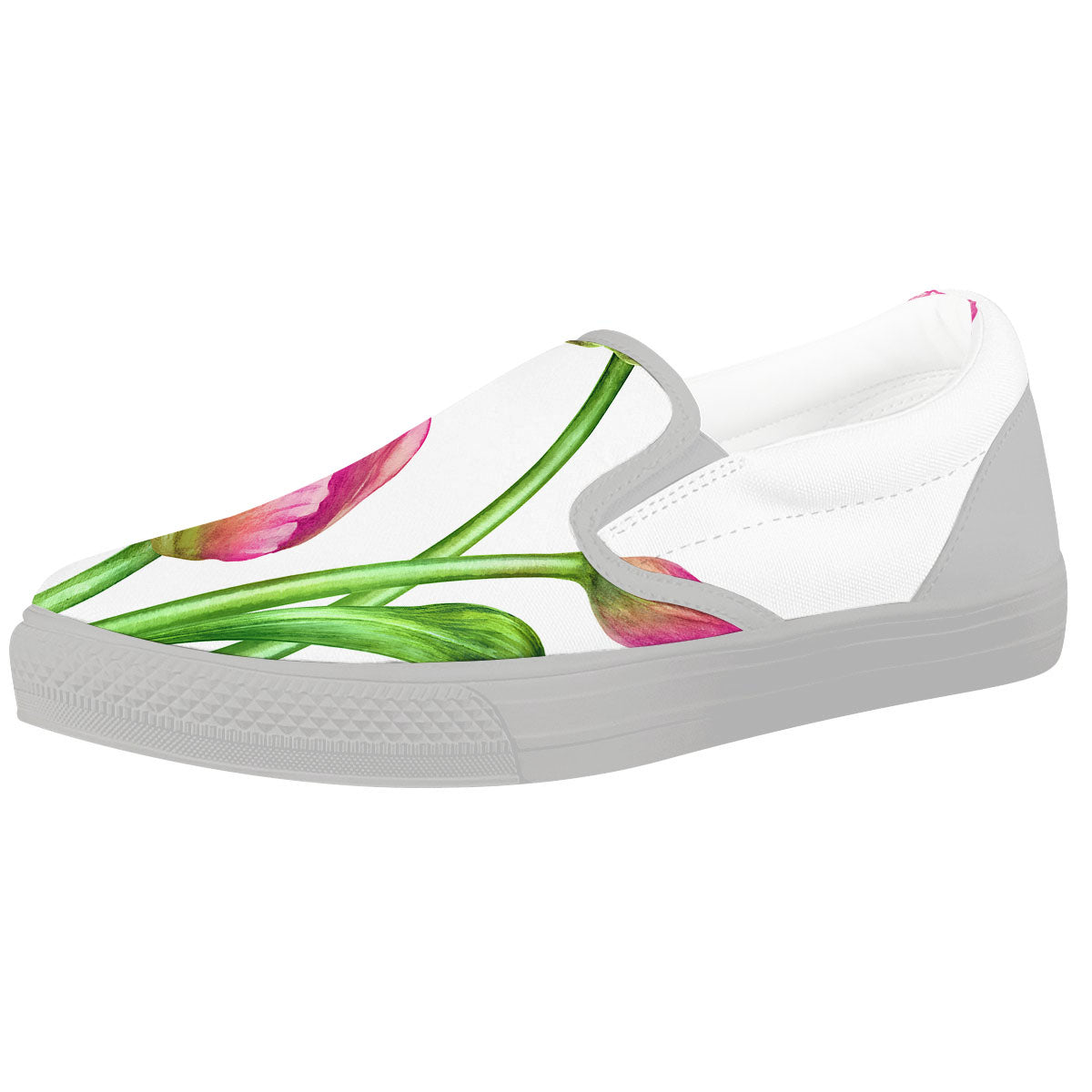 Tulip Flower Pink Watercolor Print White Slip On Shoes-grizzshop