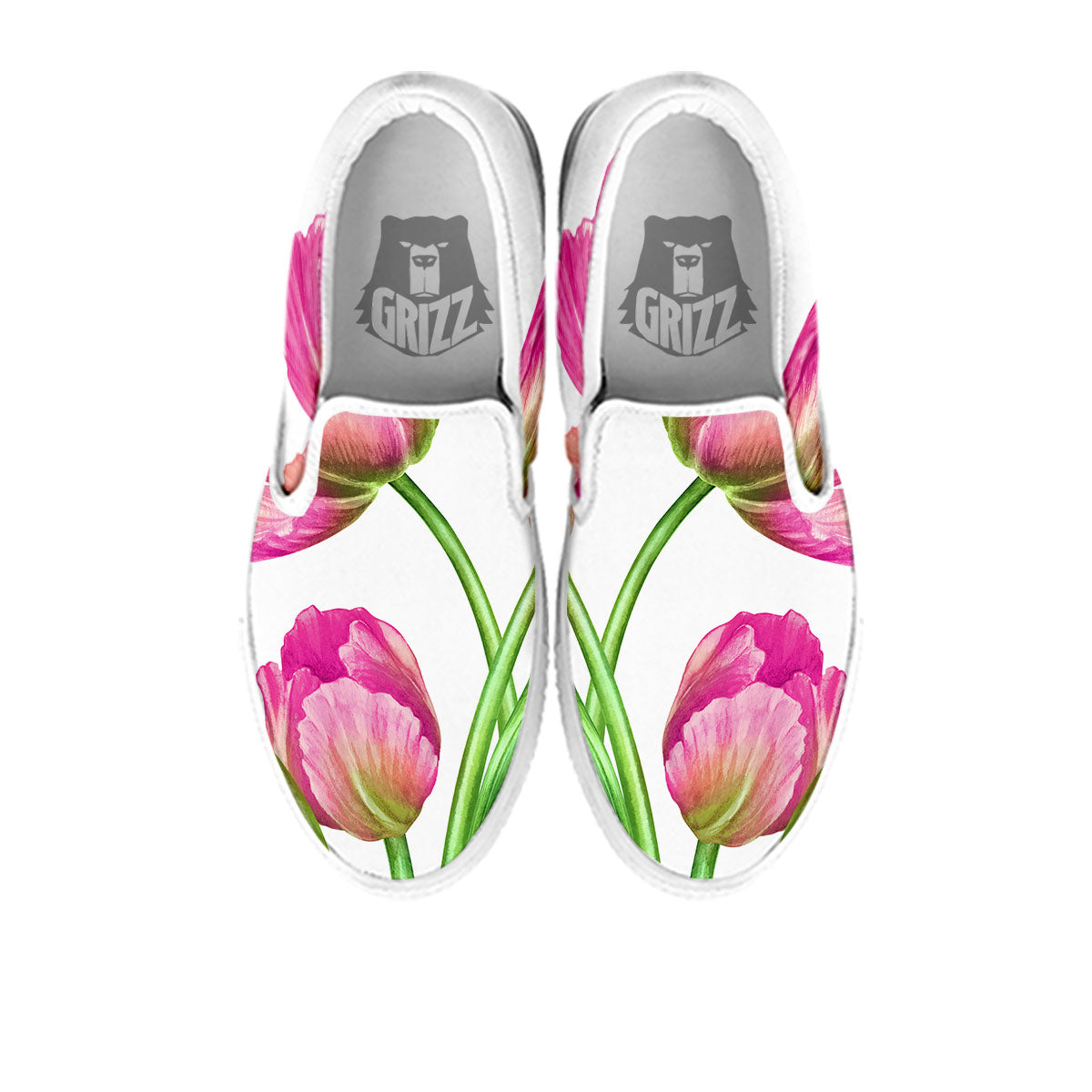 Tulip Flower Pink Watercolor Print White Slip On Shoes-grizzshop