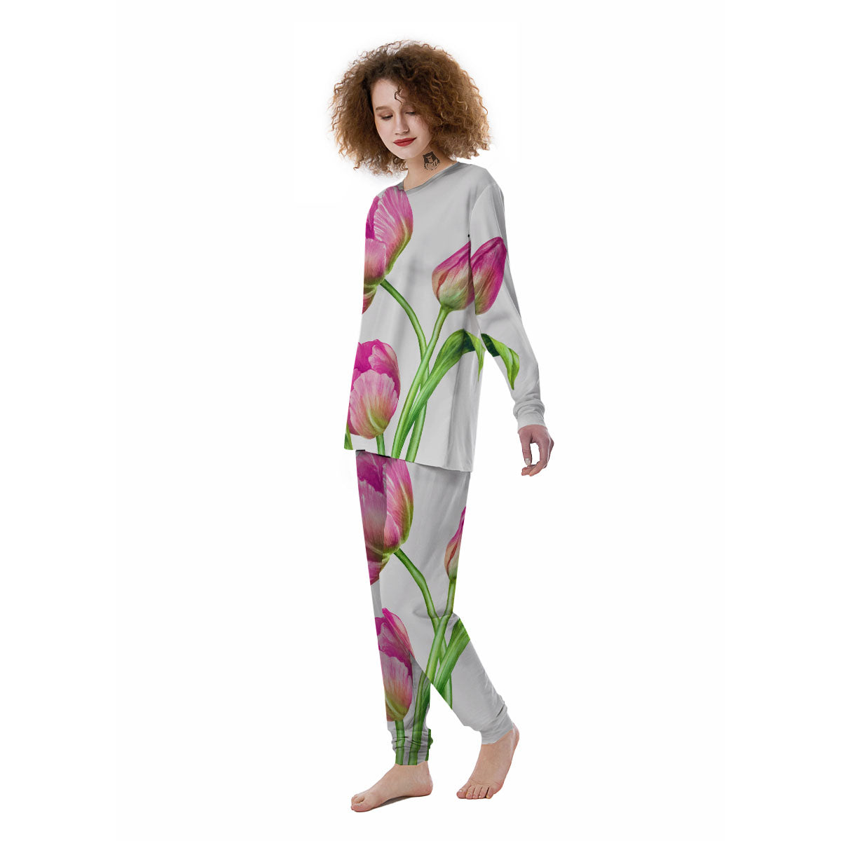 Tulip Flower Pink Watercolor Print Women's Pajamas-grizzshop