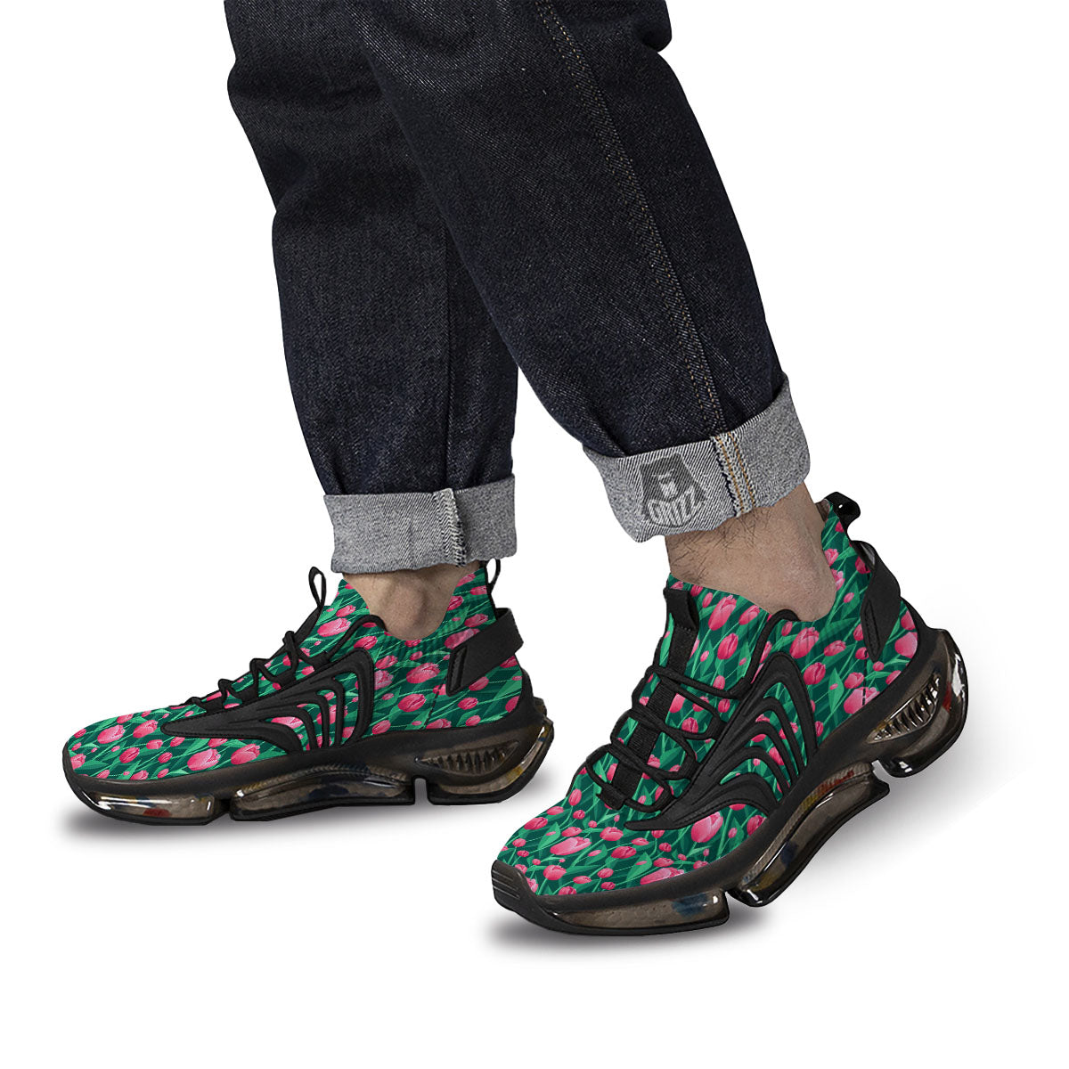 Tulip Pink Print Pattern Black Gym Shoes-grizzshop