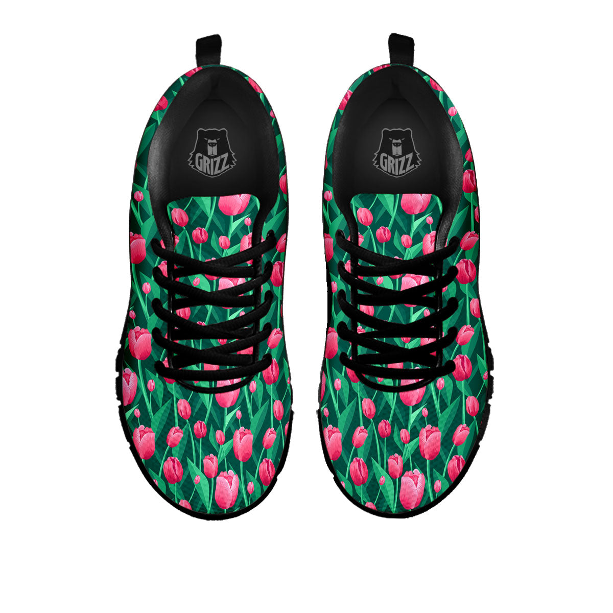 Tulip Pink Print Pattern Black Sneaker-grizzshop