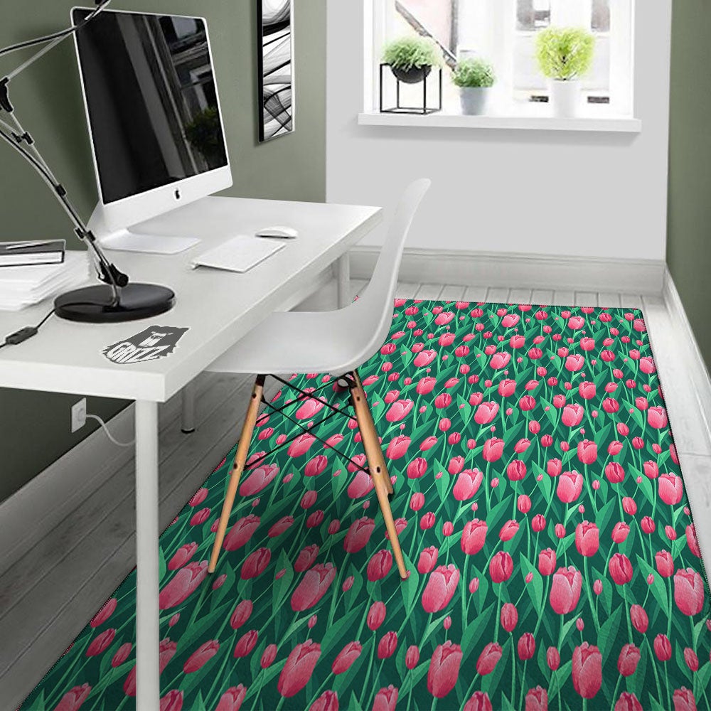 Tulip Pink Print Pattern Floor Mat-grizzshop