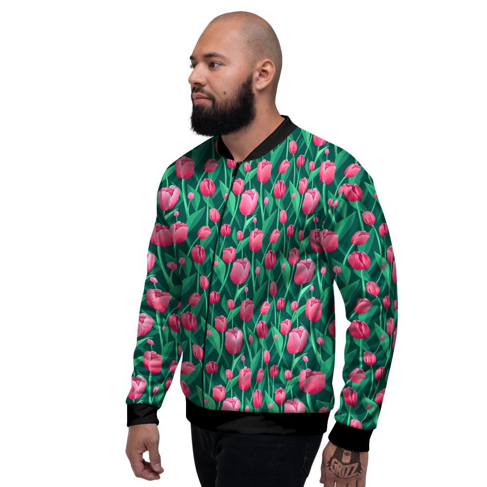 Tulip Pink Print Pattern Men's Bomber Jacket-grizzshop