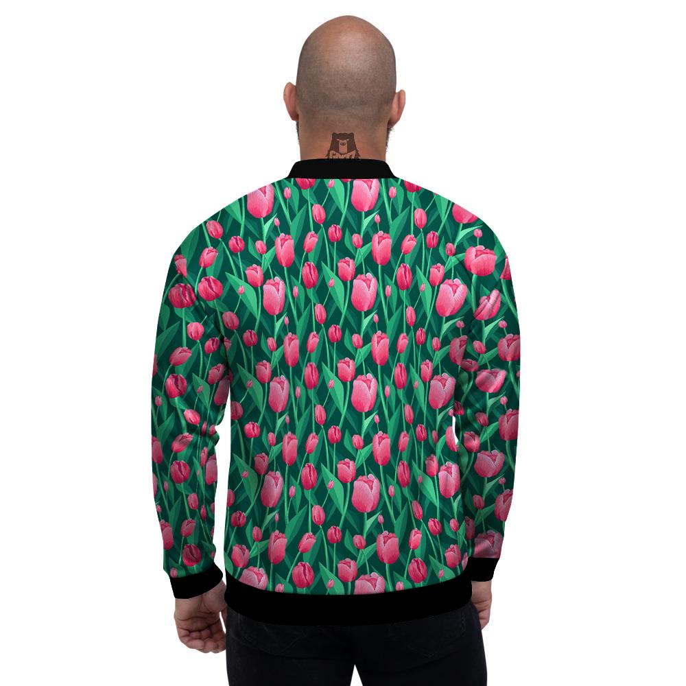 Tulip Pink Print Pattern Men's Bomber Jacket-grizzshop
