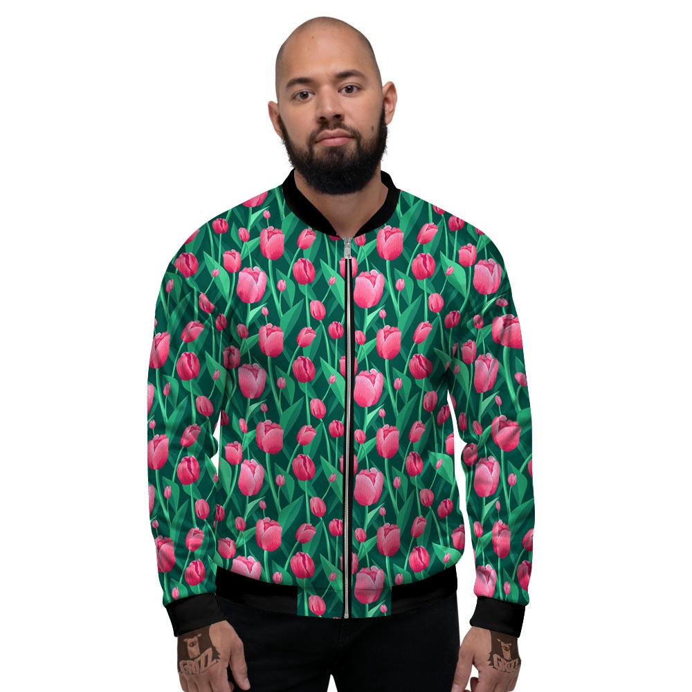 Tulip Pink Print Pattern Men's Bomber Jacket-grizzshop