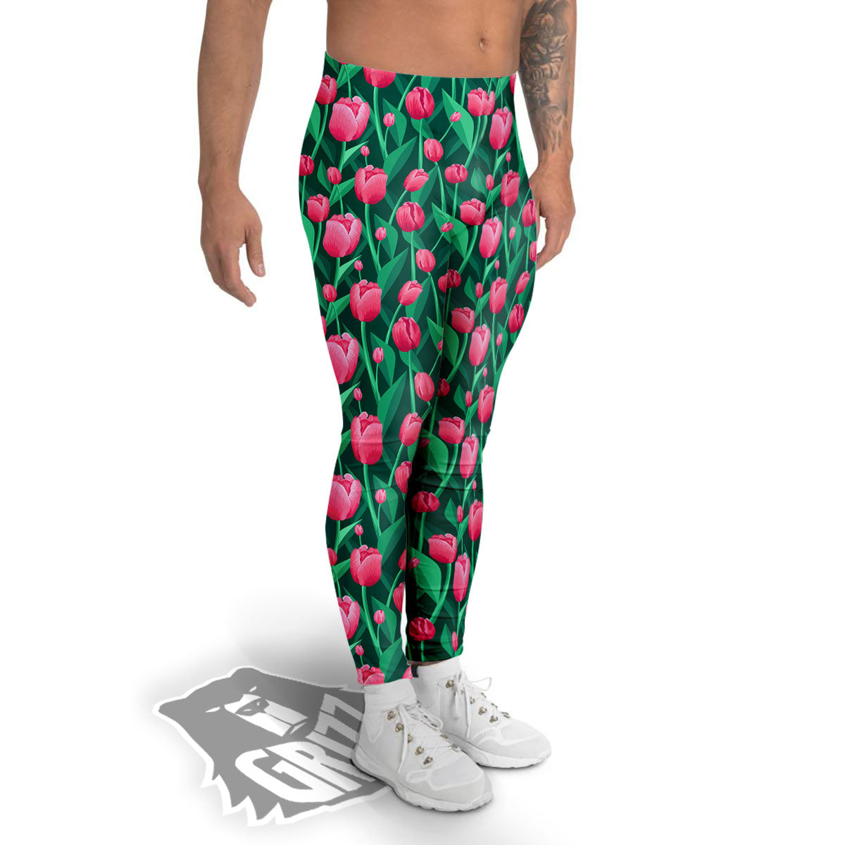 Tulip Pink Print Pattern Men's Leggings-grizzshop