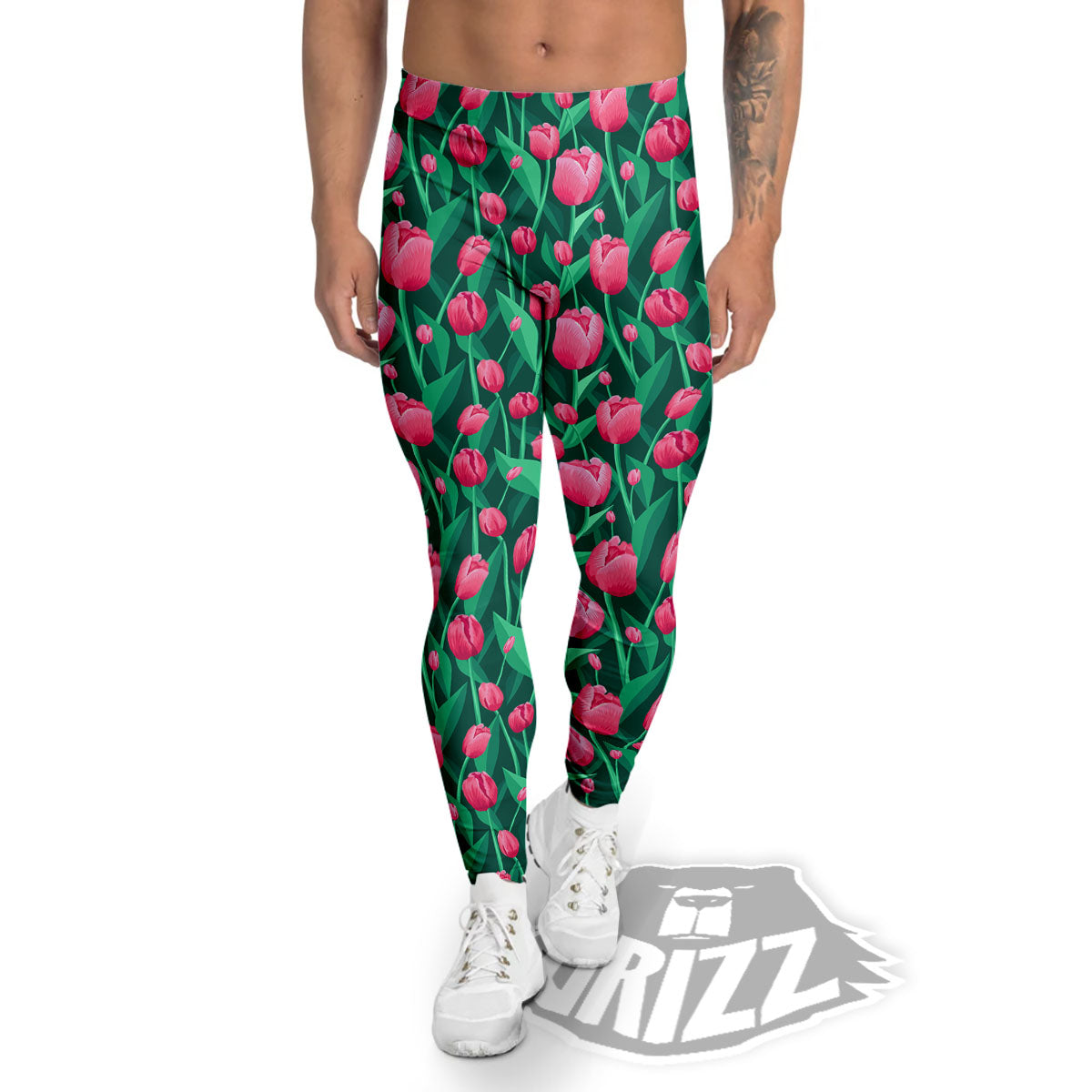 Tulip Pink Print Pattern Men's Leggings-grizzshop