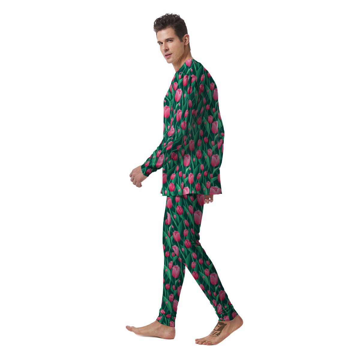 Tulip Pink Print Pattern Men's Pajamas-grizzshop