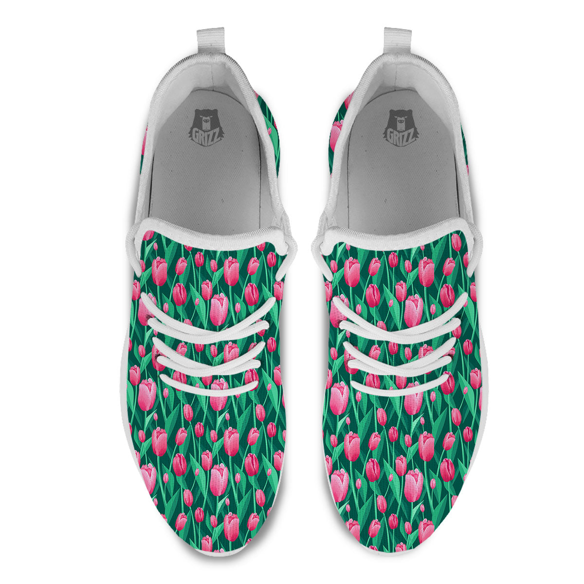 Tulip Pink Print Pattern White Athletic Shoes-grizzshop