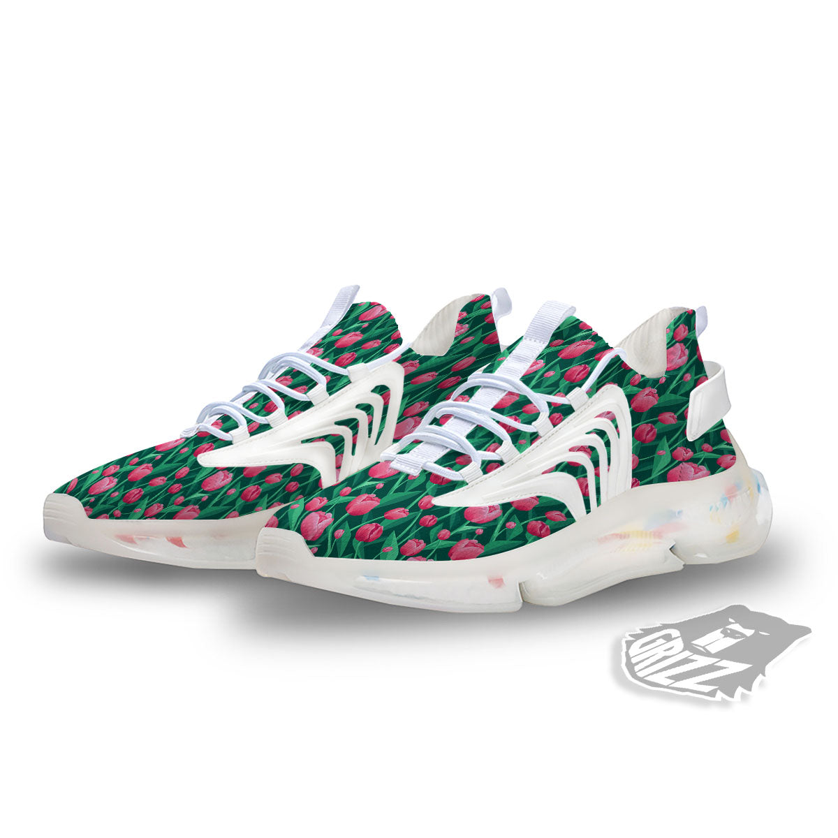 Tulip Pink Print Pattern White Gym Shoes-grizzshop