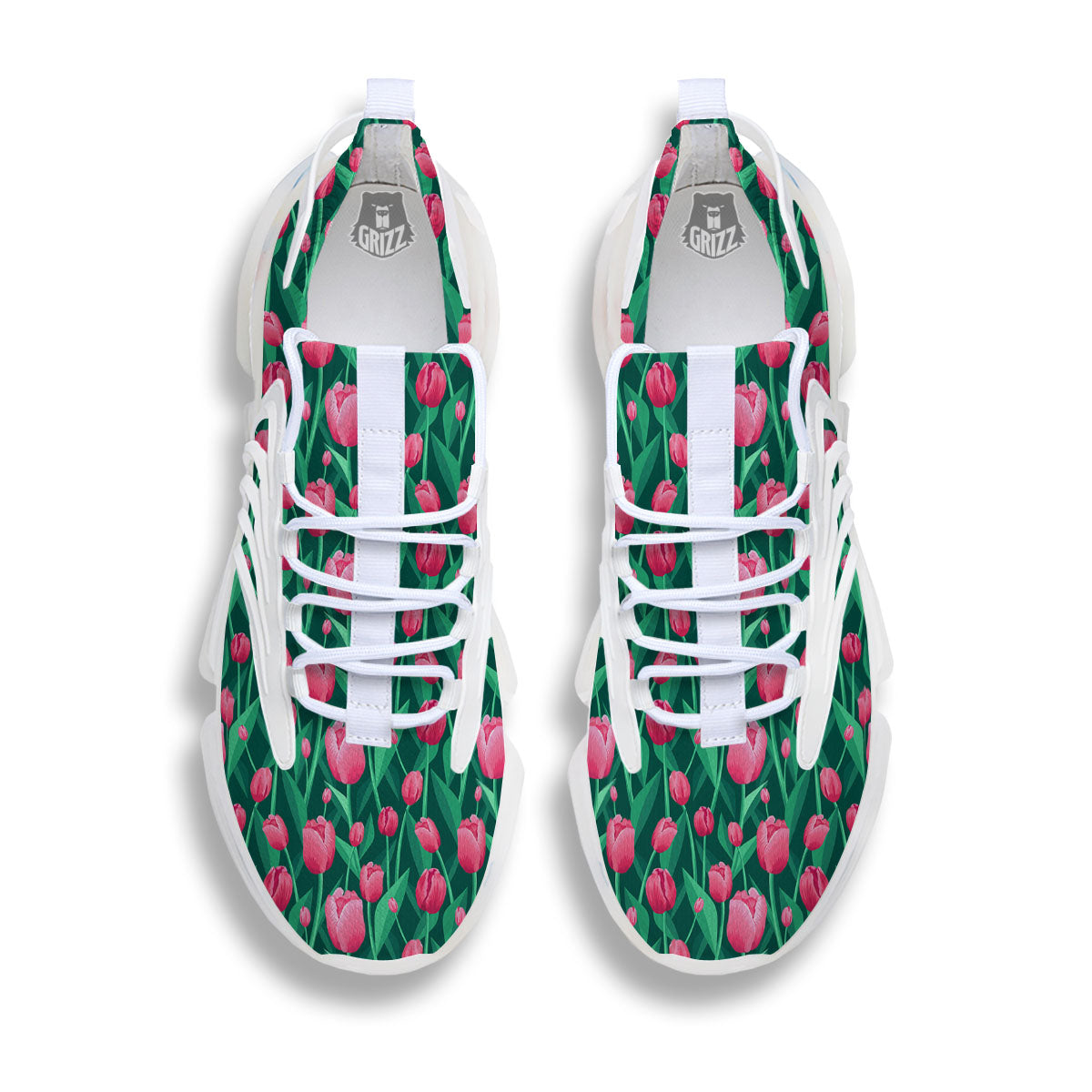 Tulip Pink Print Pattern White Gym Shoes-grizzshop