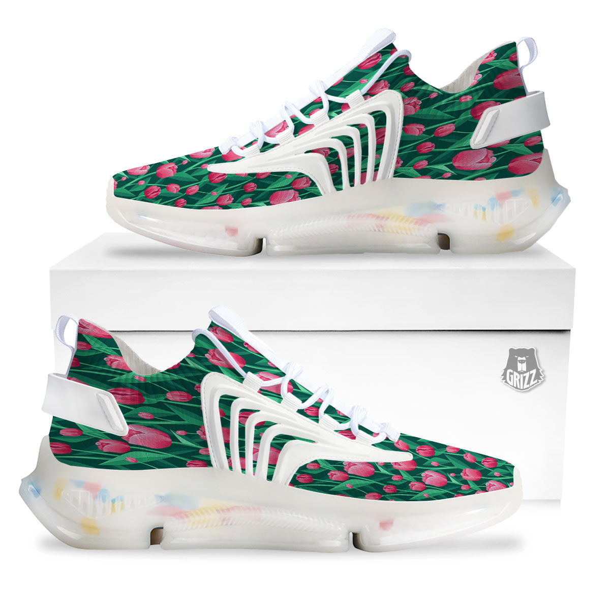Tulip Pink Print Pattern White Gym Shoes-grizzshop