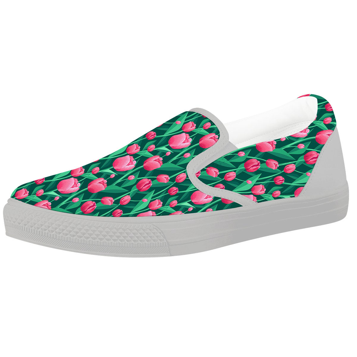 Tulip Pink Print Pattern White Slip On Shoes-grizzshop