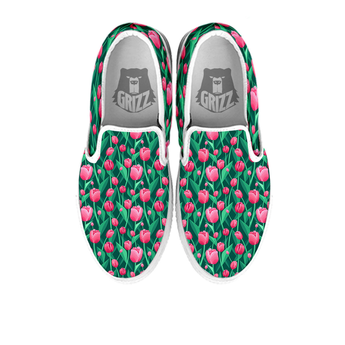 Tulip Pink Print Pattern White Slip On Shoes-grizzshop