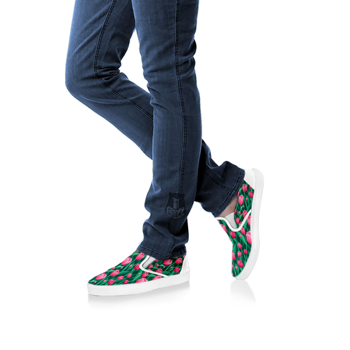 Tulip Pink Print Pattern White Slip On Shoes-grizzshop