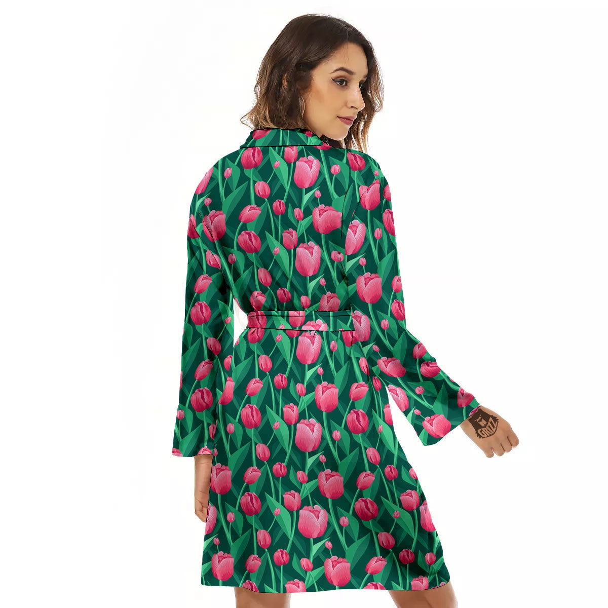 Tulip Pink Print Pattern Women's Robe-grizzshop