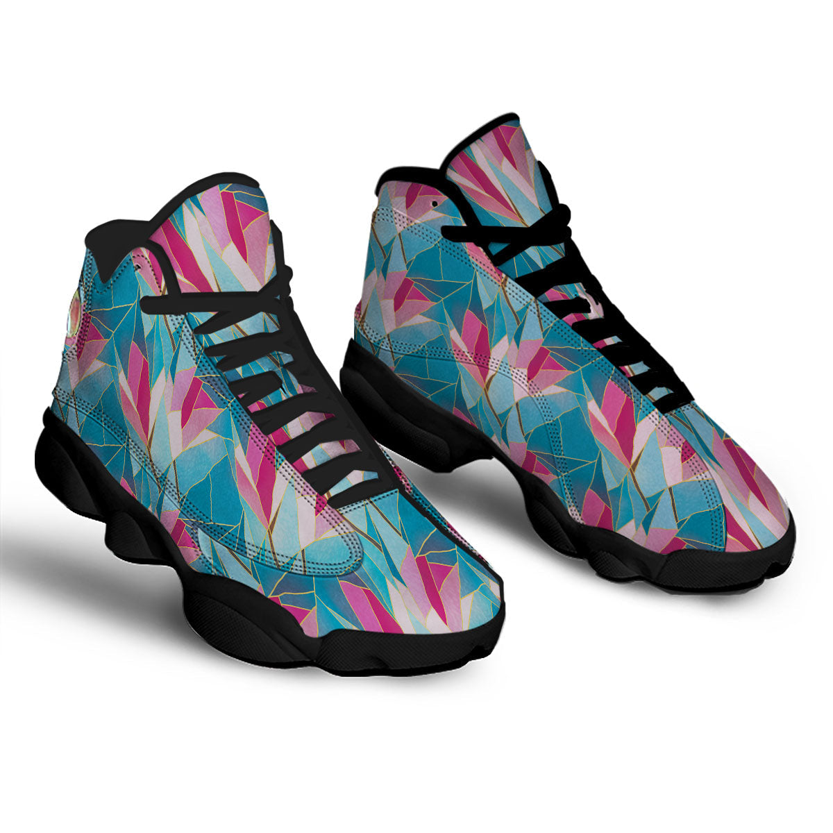 Tulip Polygon Print Pattern Black Basketball Shoes-grizzshop