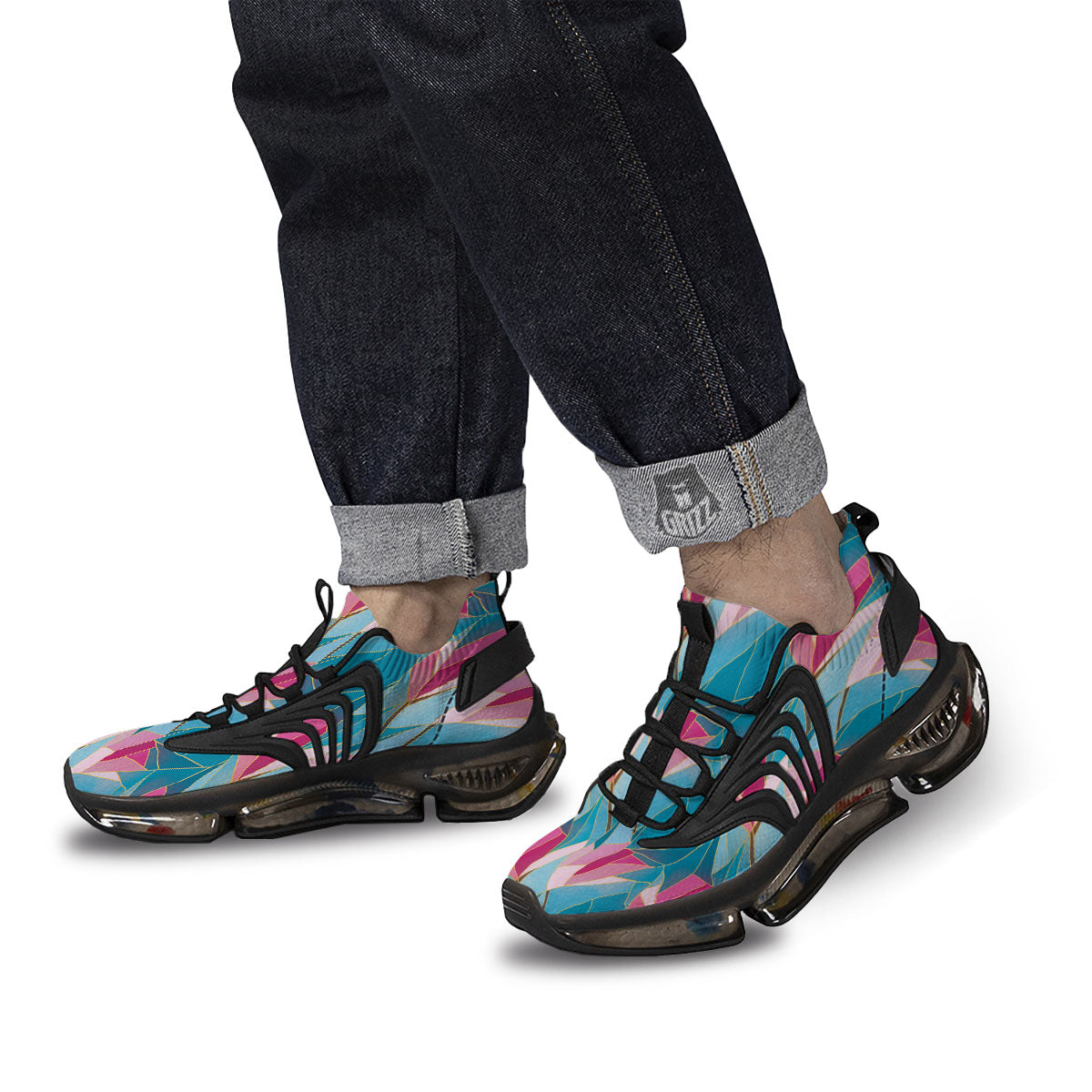 Tulip Polygon Print Pattern Black Gym Shoes-grizzshop