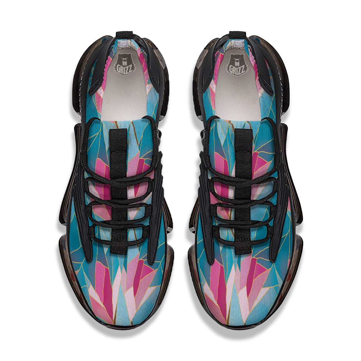 Tulip Polygon Print Pattern Black Gym Shoes-grizzshop