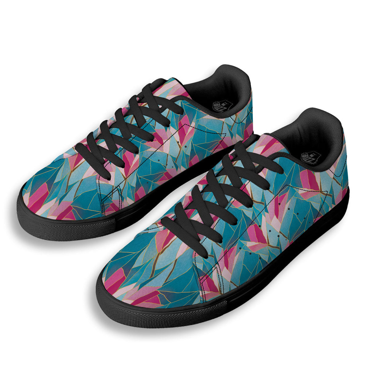 Tulip Polygon Print Pattern Black Low Top Sneakers-grizzshop