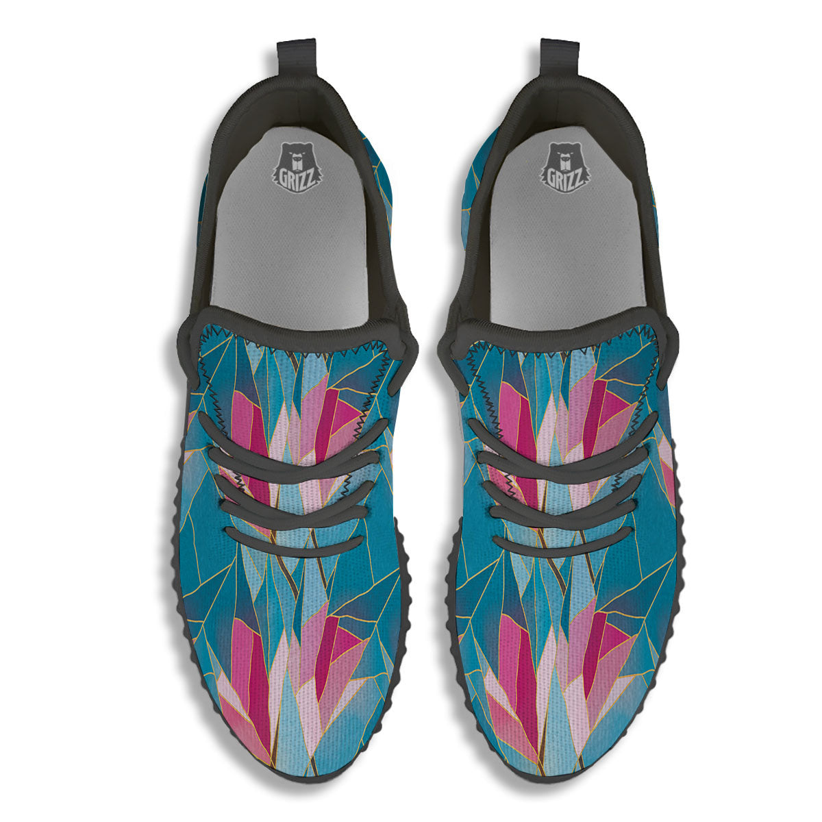 Tulip Polygon Print Pattern Black Walking Shoes-grizzshop