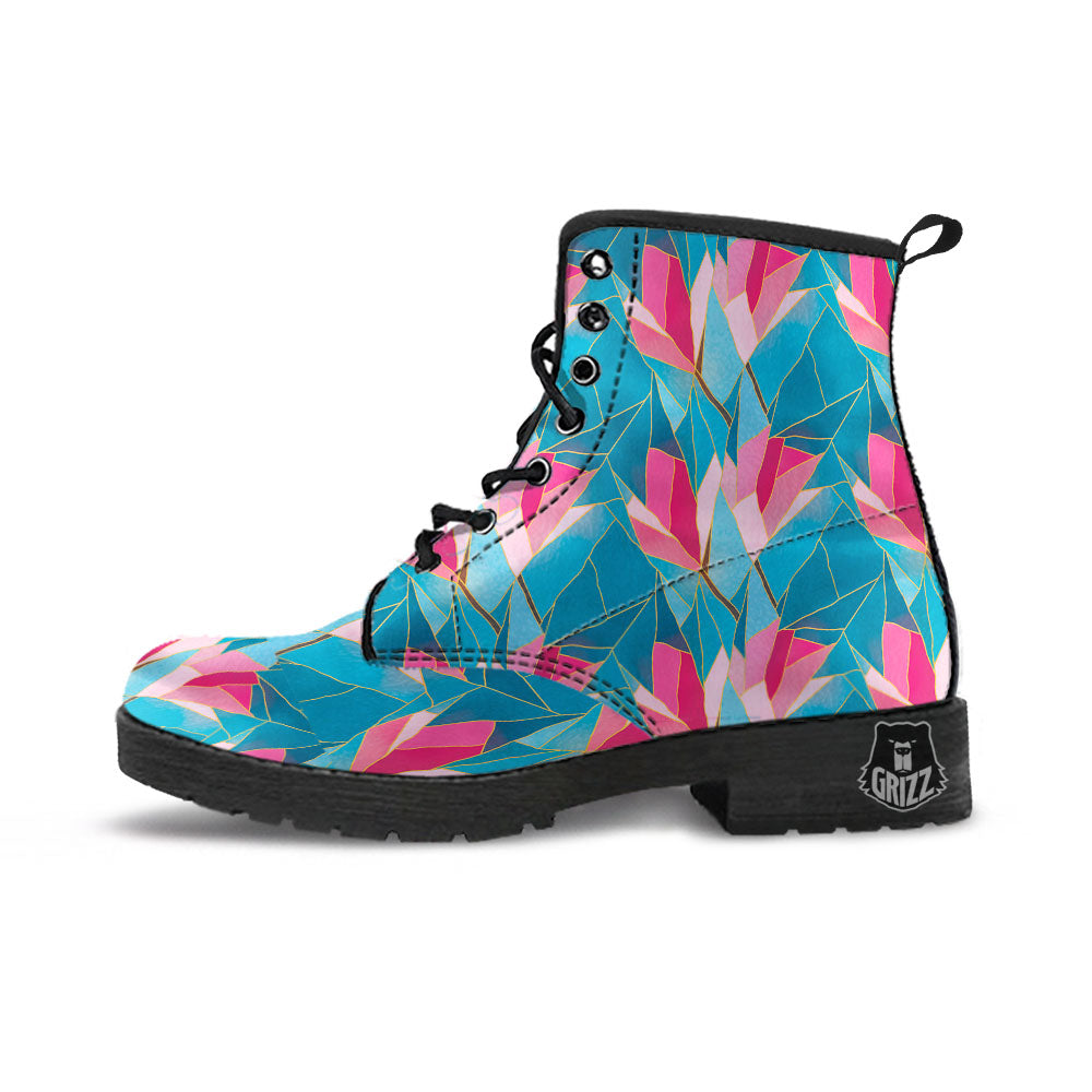 Tulip Polygon Print Pattern Leather Boots-grizzshop