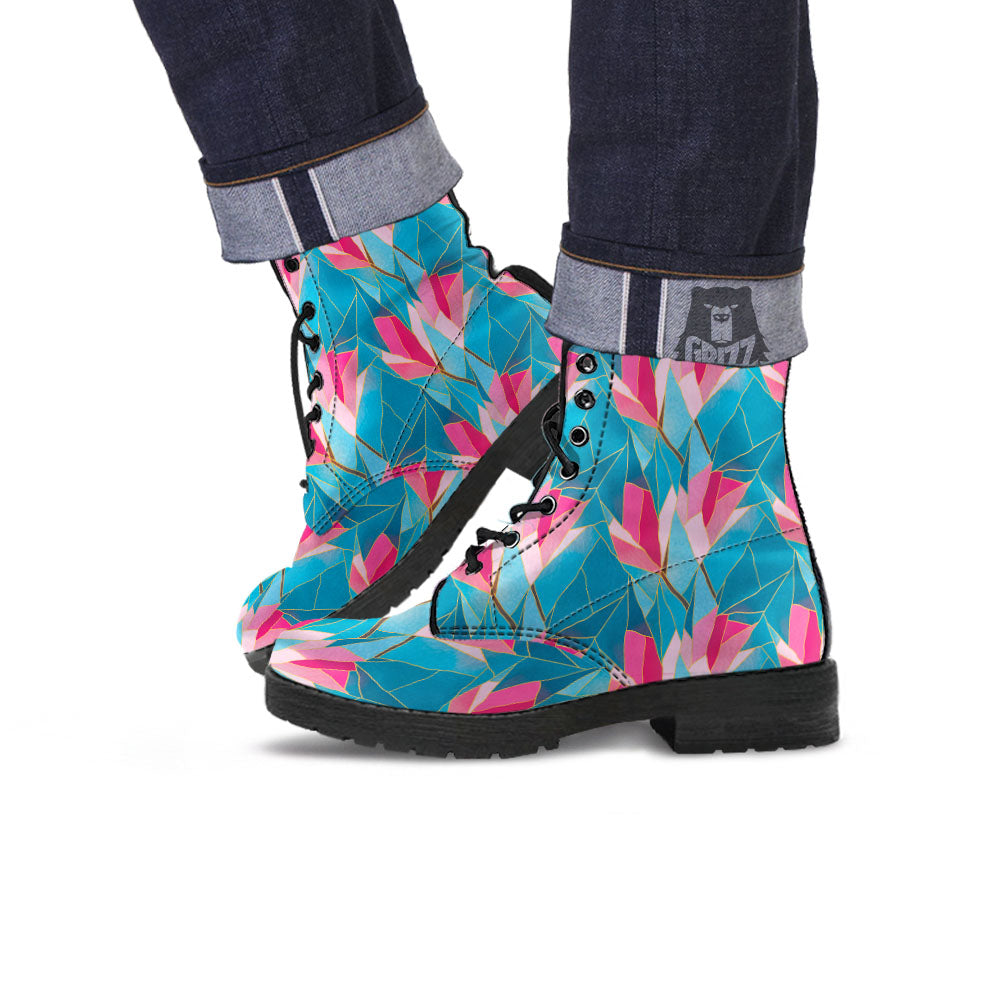 Tulip Polygon Print Pattern Leather Boots-grizzshop