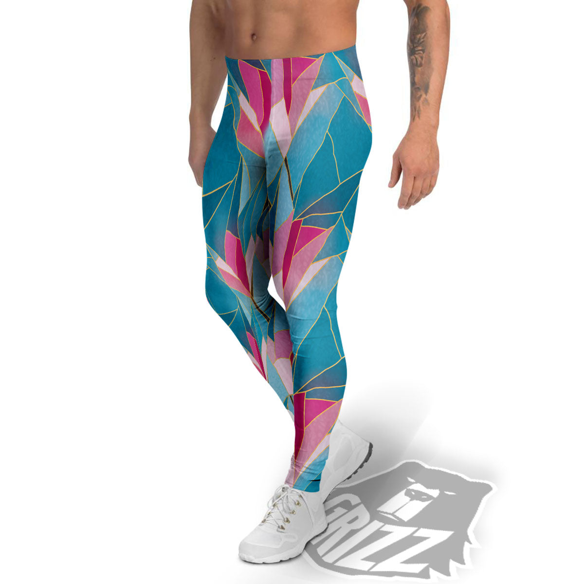 Tulip Polygon Print Pattern Men's Leggings-grizzshop