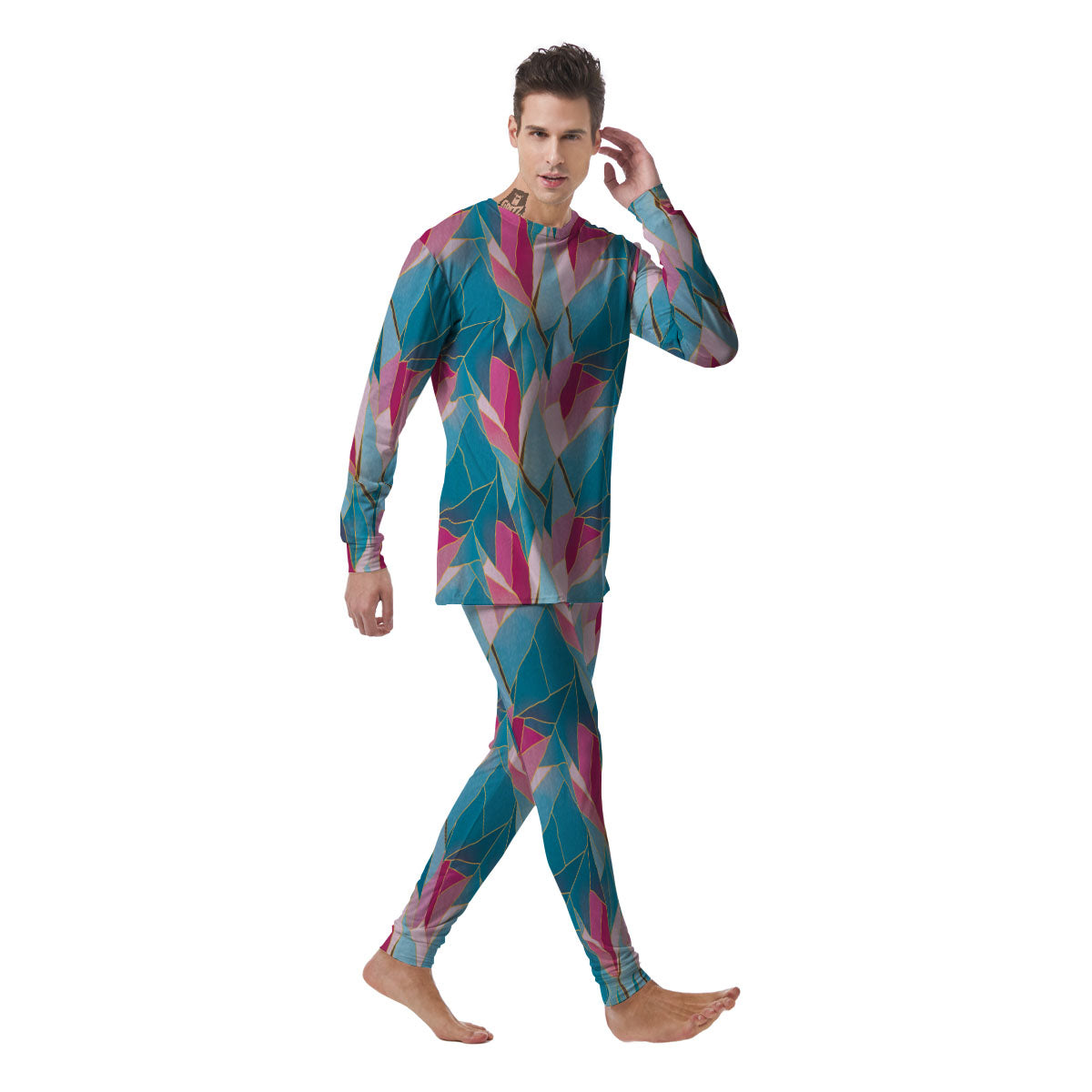 Tulip Polygon Print Pattern Men's Pajamas-grizzshop