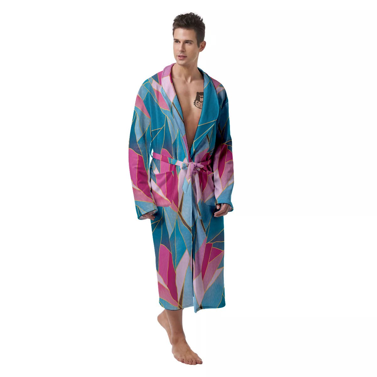 Tulip Polygon Print Pattern Men's Robe-grizzshop