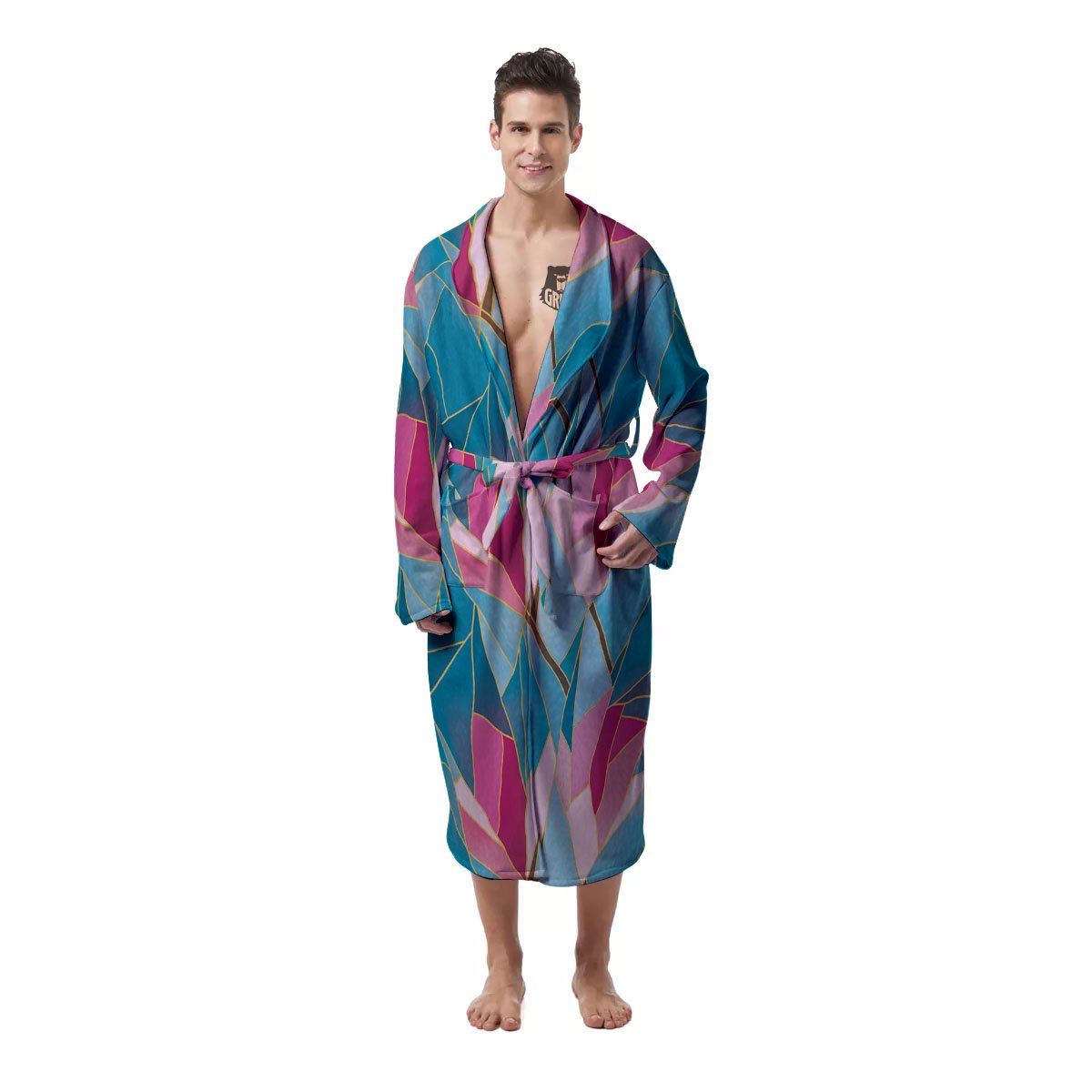 Tulip Polygon Print Pattern Men's Robe-grizzshop