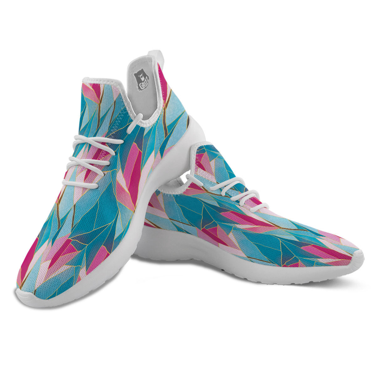 Tulip Polygon Print Pattern White Athletic Shoes-grizzshop