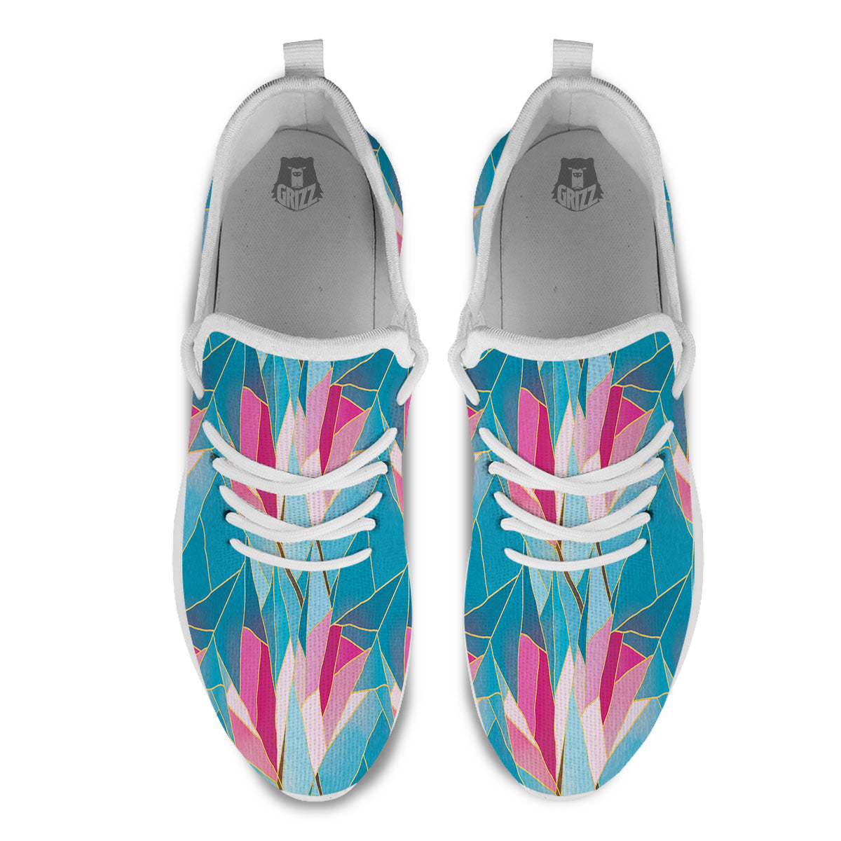 Tulip Polygon Print Pattern White Athletic Shoes-grizzshop