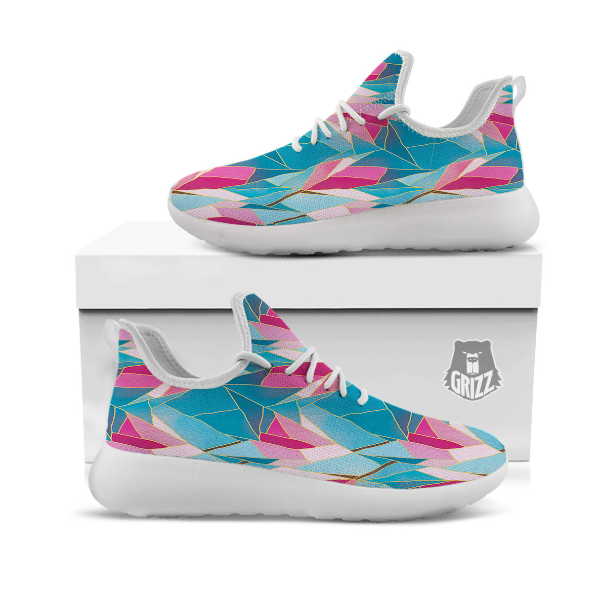 Tulip Polygon Print Pattern White Athletic Shoes-grizzshop