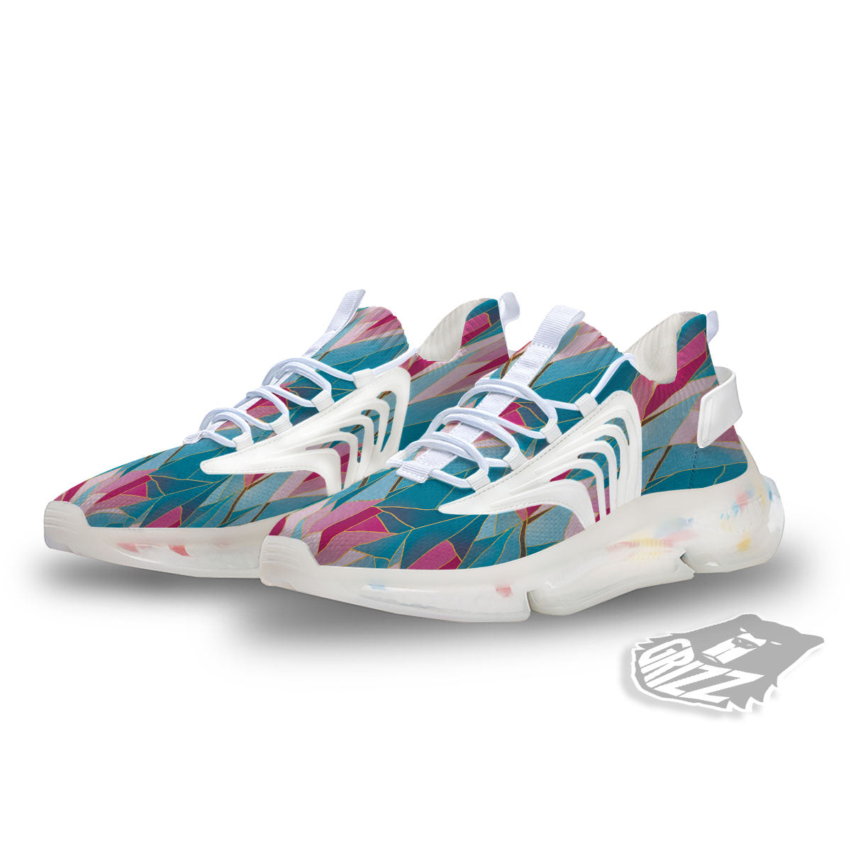 Tulip Polygon Print Pattern White Gym Shoes-grizzshop