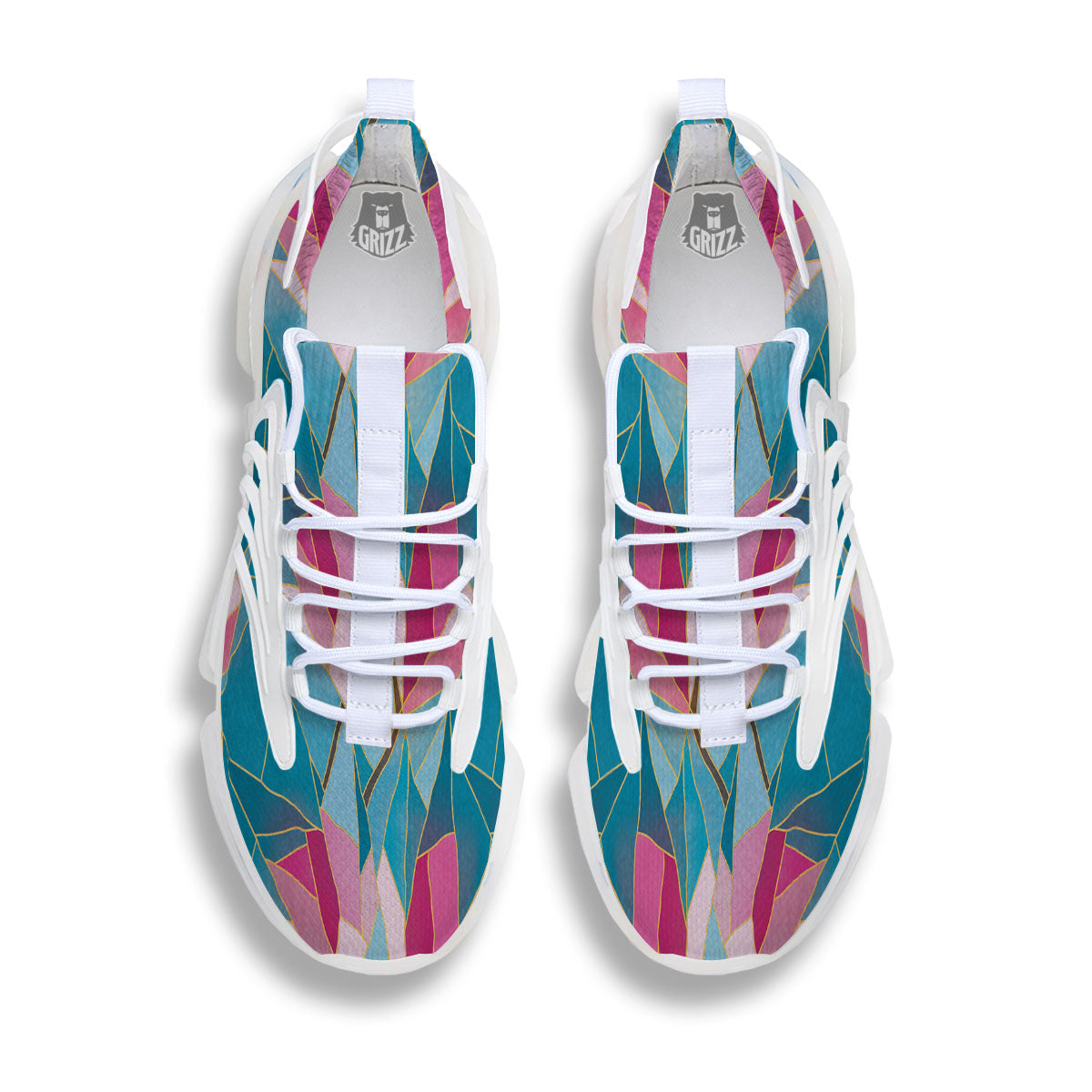Tulip Polygon Print Pattern White Gym Shoes-grizzshop