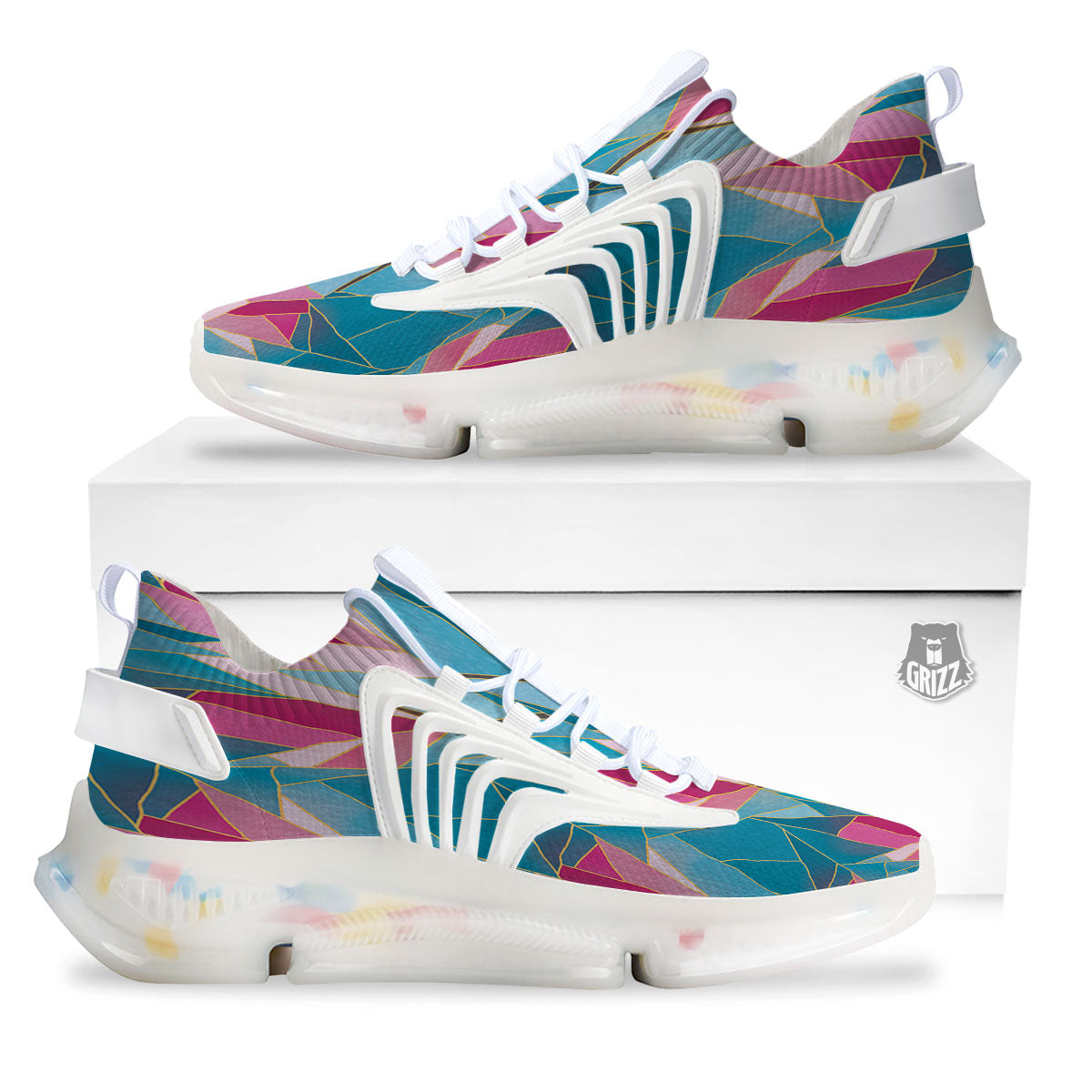 Tulip Polygon Print Pattern White Gym Shoes-grizzshop